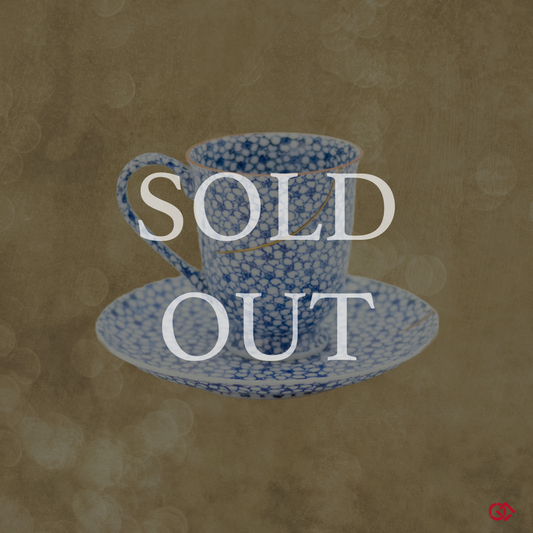 Authentic Kintsugi Kyoto ware Cup & Saucer Sometsuke Cherry Flower Gold