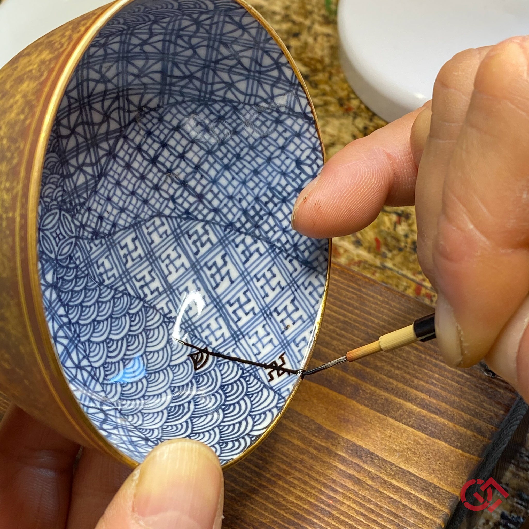 Authentic Kintsugi Sake Cup Mon Pattern