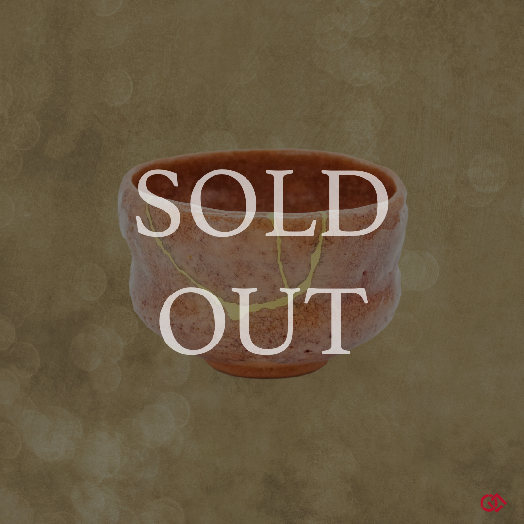 Authentic Kintsugi Matcha bowl, Red Raku type, Maya