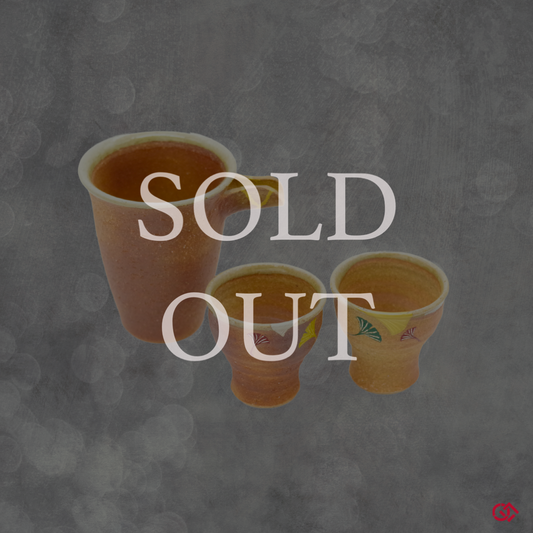 Unique Kintsugi Sake set, Ginkgo leaves, Shigaraki