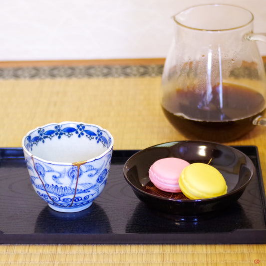 Authentic Kintsugi Cafe Cup, Sunflowers, Ko-Imari