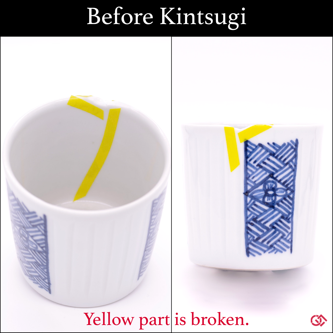 Authentic Kintsugi  Soup Cup, Flower & Rhombus pattern, Ko-Imari