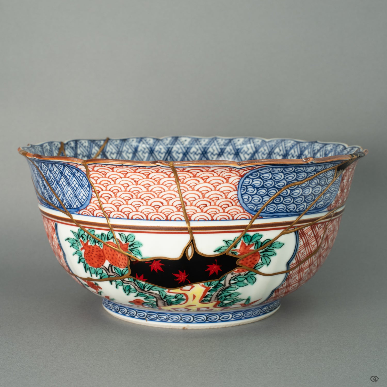 The monumental form of a Shonzui-patterned Kyoto ware bowl, resurrected over 6 months by a 40-year master artisan. This masterpiece fuses 24k gold, silver, and platinum Kintsugi with Maki-e, Urushi-e, and the rare art of Yobitsugi.