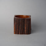 Another side view of KODAMA Fuki-urushi, showing the craggy, knotted surface of the aged keyaki wood with its wiped-lacquer sheen.