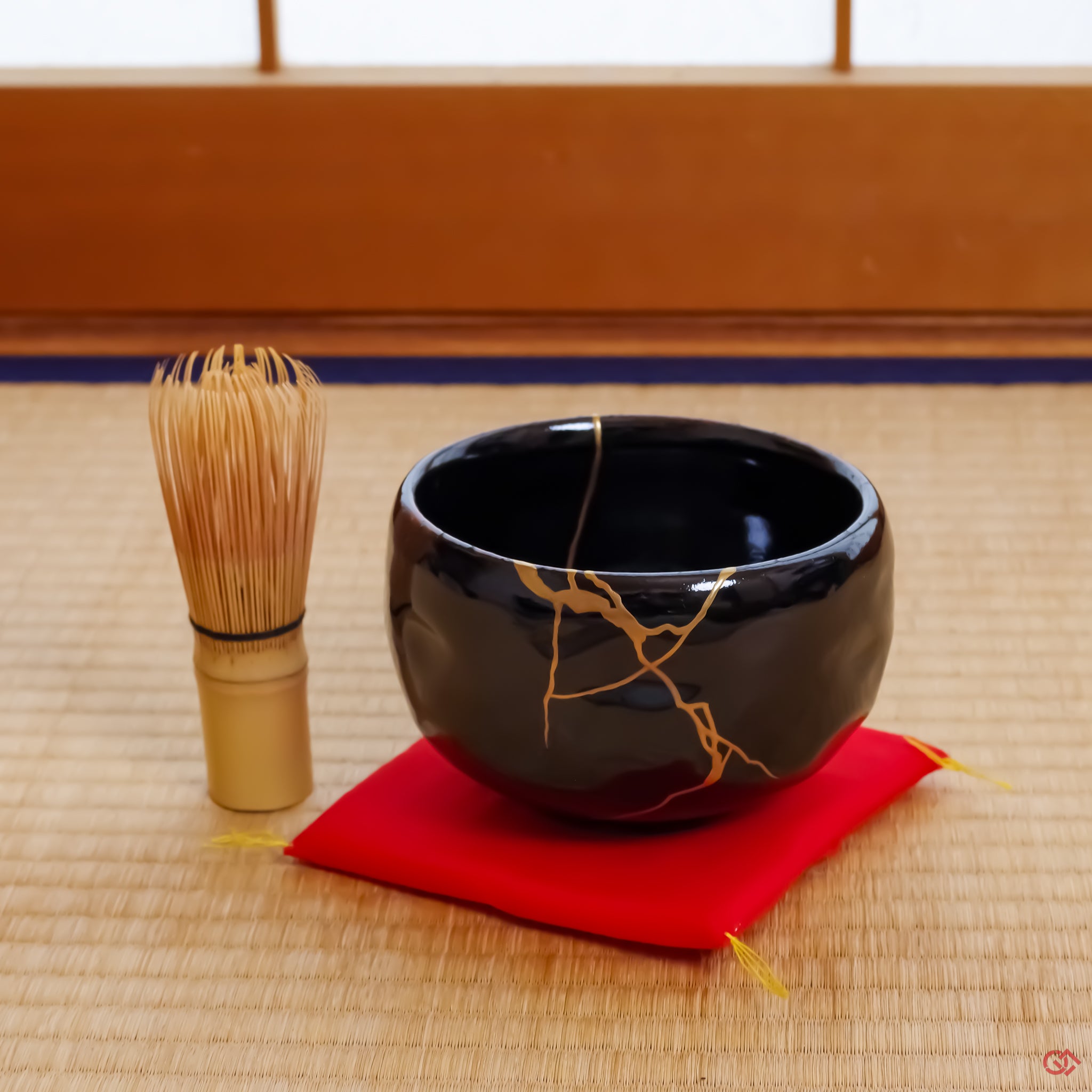 Photo of an authentic Kintsugi pottery piece being used in a real-world setting