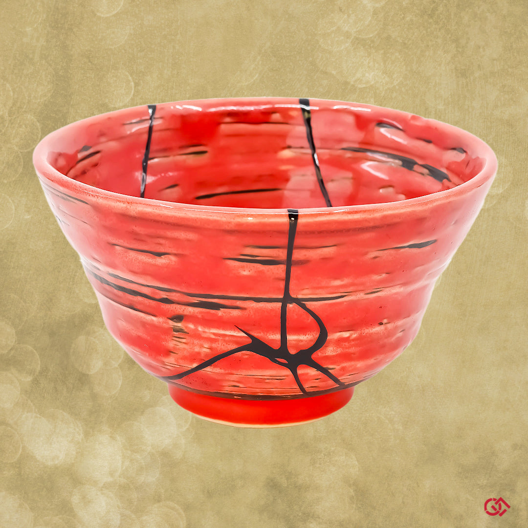 Full-color image of an authentic Kintsugi pottery, showing its intricate repairs and unique design, made in Japan.