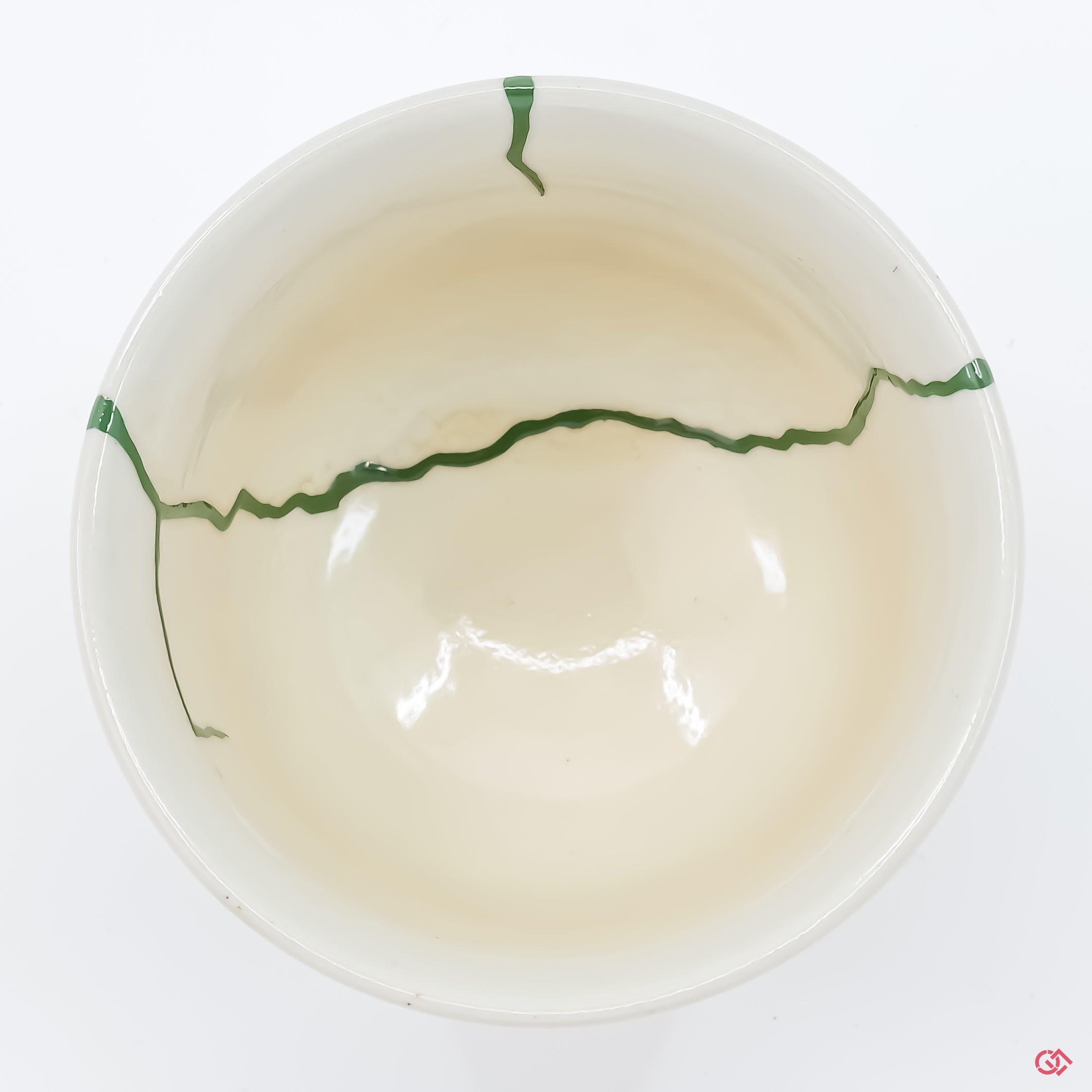 Photo of the top side of an authentic Kintsugi pottery, showing its overall design and features.