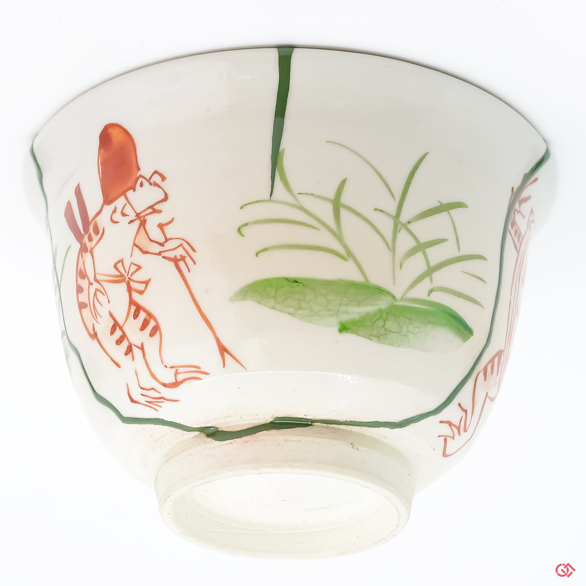 Close-up photo of an authentic Kintsugi pottery, showing the detail of its repairs and craftsmanship