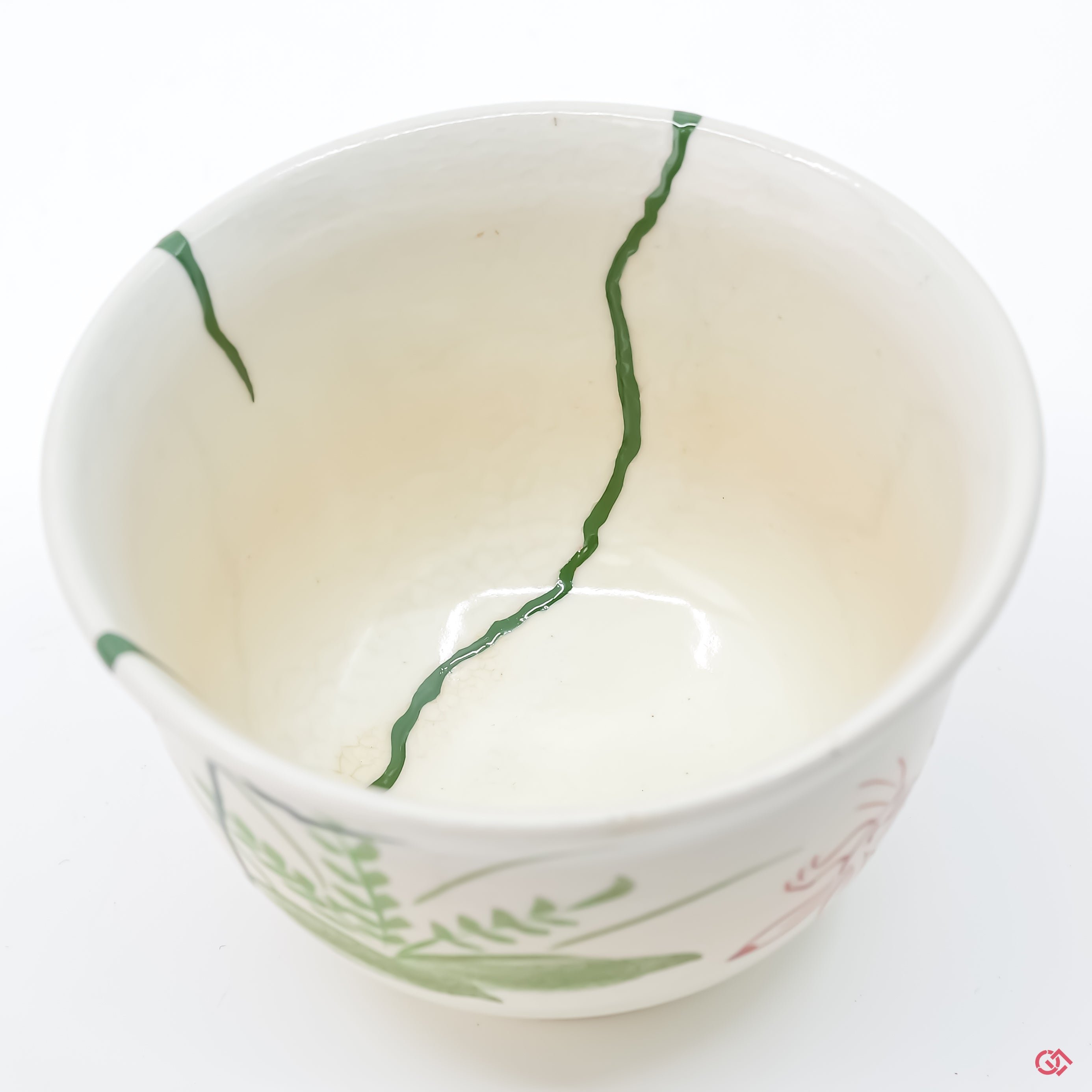 Close-up photo of an authentic Kintsugi pottery, showing the detail of its repairs and craftsmanship