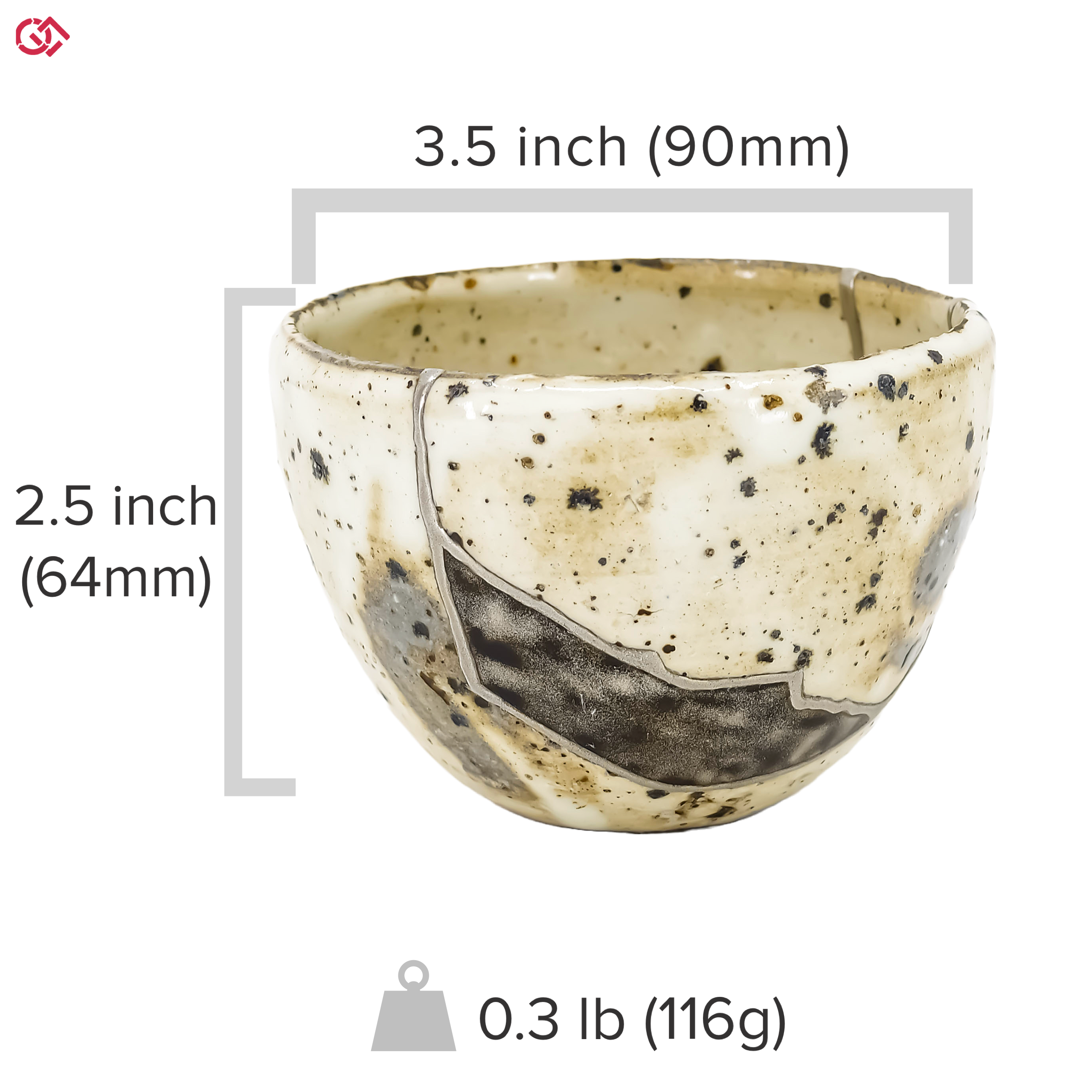 Shop with confidence: Authentic Japanese Kintsugi pottery with clearly indicated size.