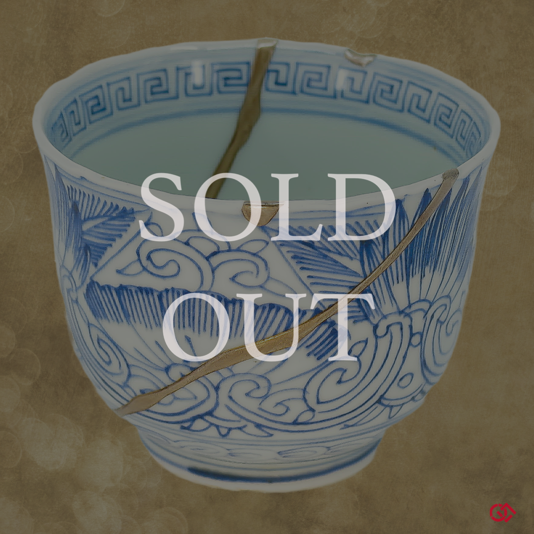Authentic Kintsugi Tea Cup Karakusa, Antique Imari (Ko Imari)