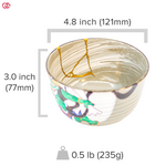 Authentic Kintsugi pottery with sizes indicated
