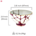 Authentic Kintsugi pottery with sizes indicated