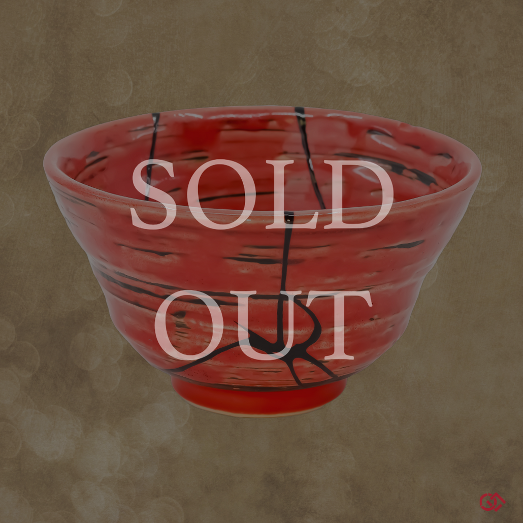 Authentic Kintsugi Matcha Bowl Red Moegi, Arita ware