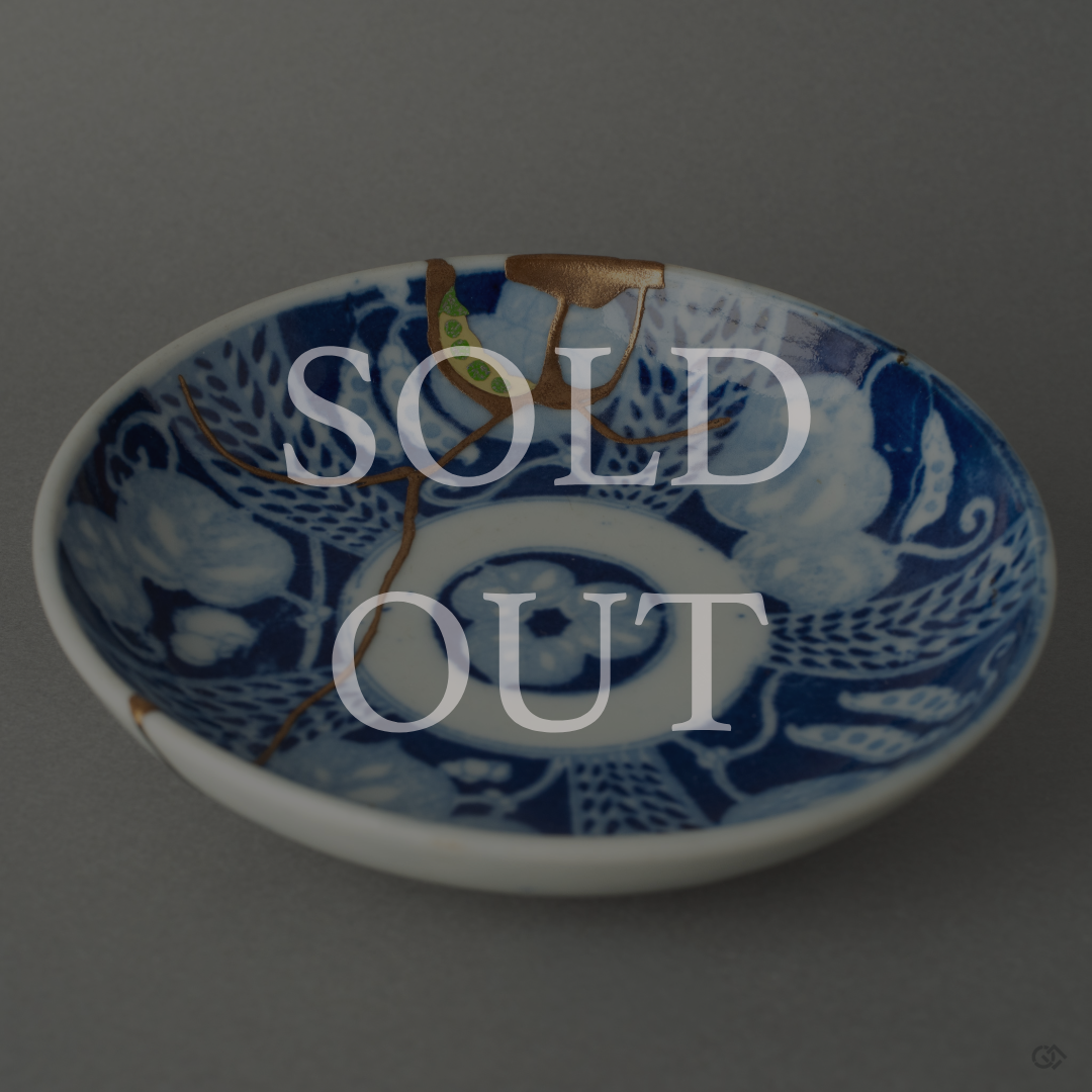Sold-out Kintsugi ceramic ko-imari dish restored with urushi lacquer and 24K gold.