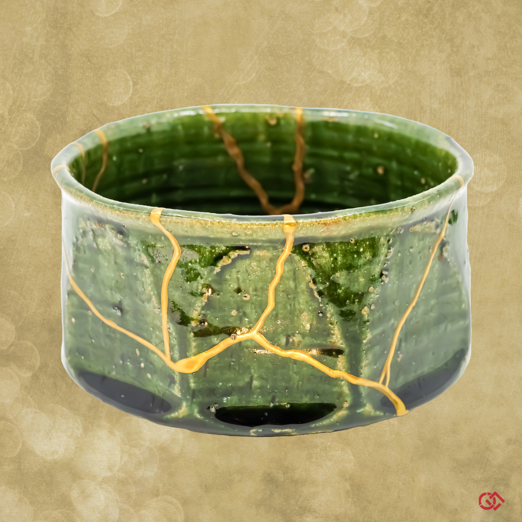 Handcrafted Kintsugi pottery, embracing imperfection with golden beauty. Celebrate Wabi-sabi aesthetics with this unique Japanese ceramic.