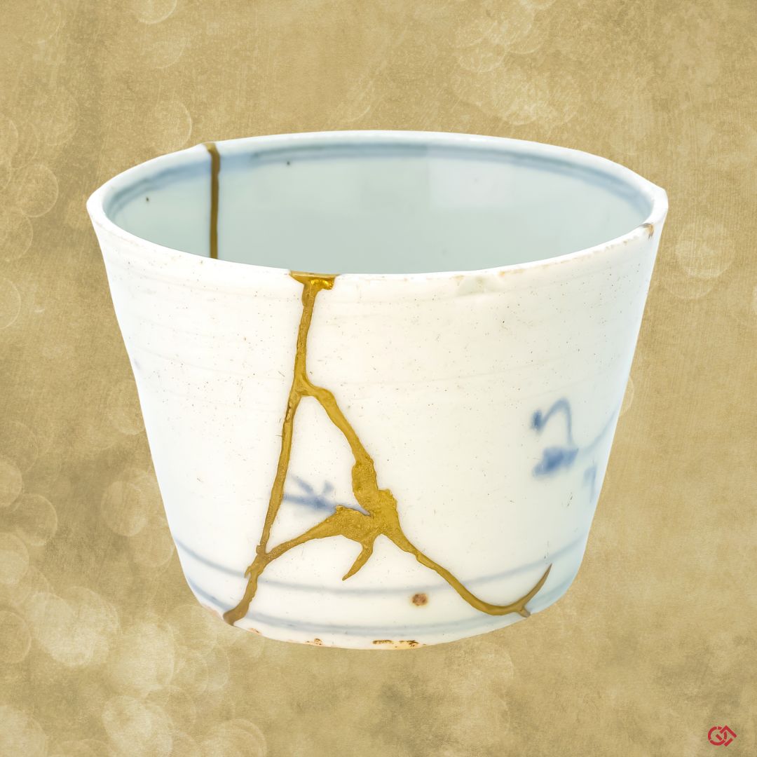 Handcrafted authentic Japanese Kintsugi pottery, embracing imperfection with golden beauty. Celebrate Wabi-sabi aesthetics with this unique Japanese ceramic.