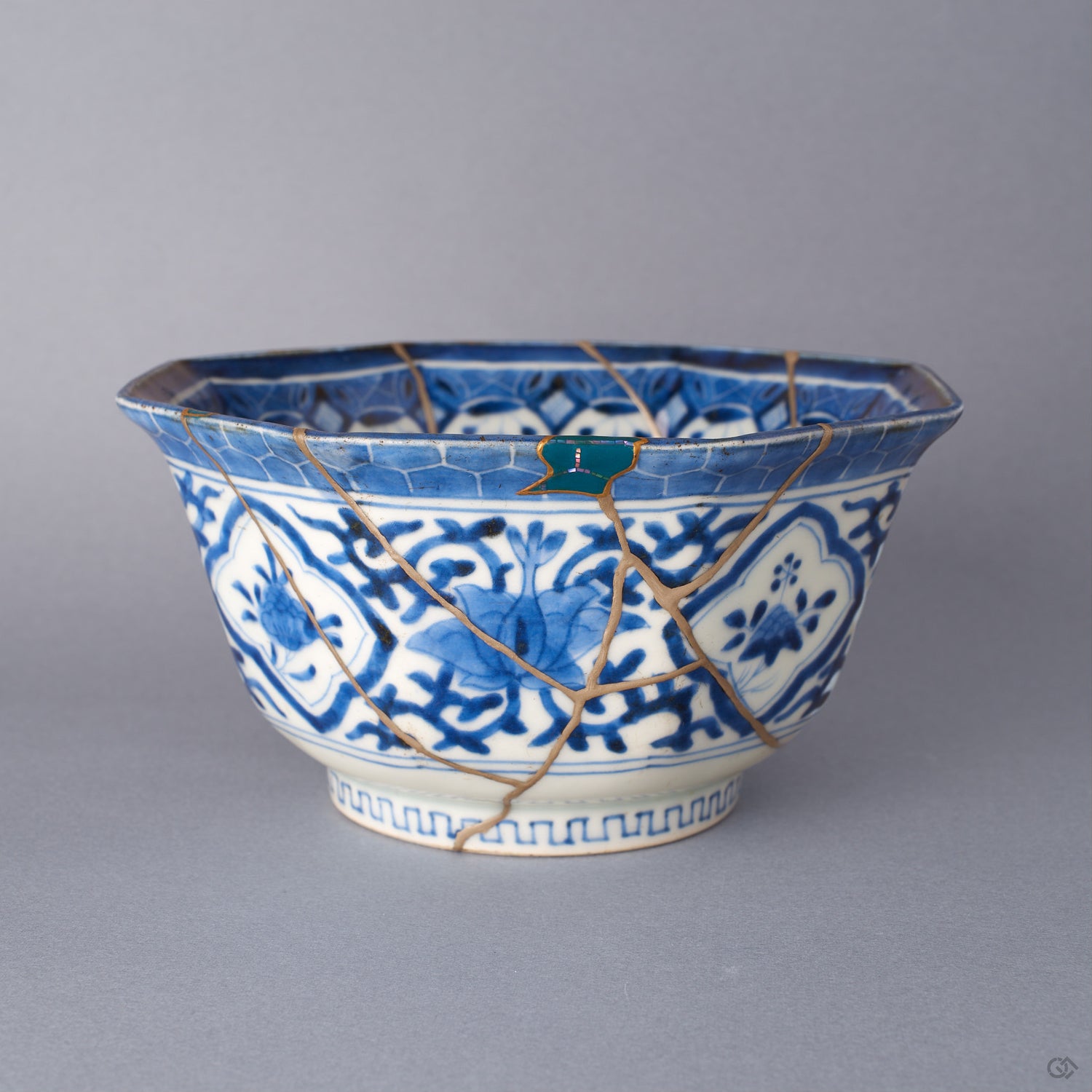 24K Gold Kintsugi Ko-Imari Bowl | Luminous Raden on Cobalt