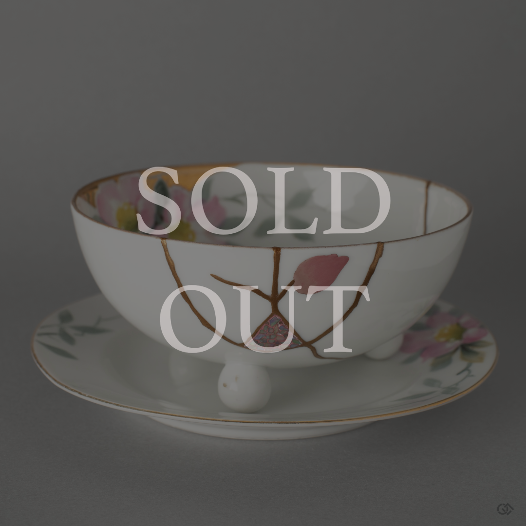 Early noritake cup and saucer with 24K gold kintsugi, no konber available