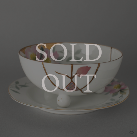 Early noritake cup and saucer with 24K gold kintsugi, no konber available