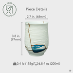 Food-safe Nabeshima ware Kintsugi cup adorned with 24K gold and urushi-e painting, shown with size overlay highlighting its refined scale and exquisite craftsmanship.