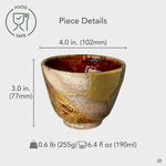 Food-safe Shigaraki ware Kintsugi cup in mixed-media finish, shown with size overlay—its serene balance embodying wabi-sabi beauty and refined Japanese craftsmanship.