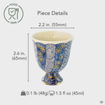 Food-safe Kyoto ware Kintsugi cup with precise annotations of height, diameter, and weight—offering collectors clarity on scale, craftsmanship, and elegant proportion.
