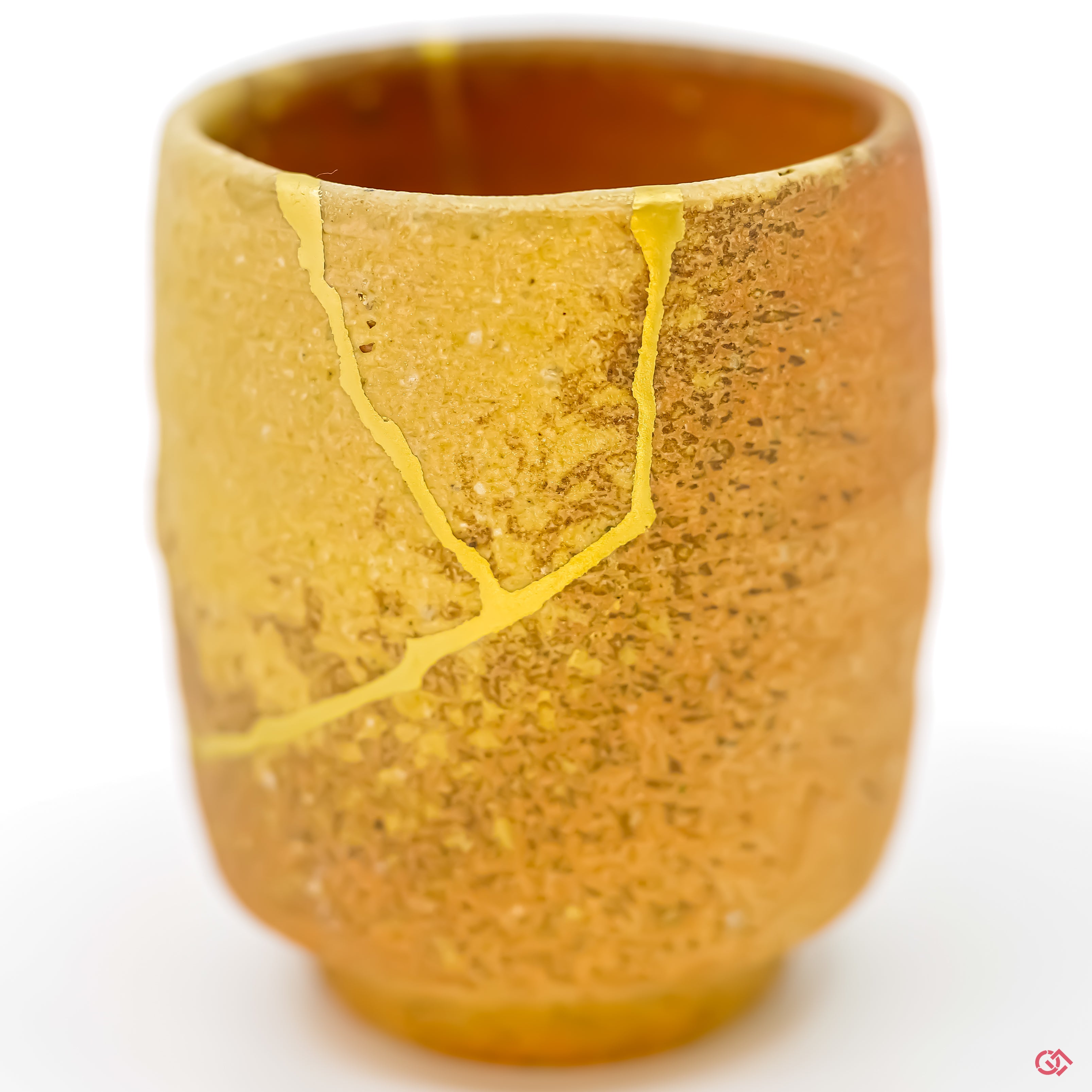 Detailed view of Kintsugi repair, showcasing craftsmanship and gold inlay.