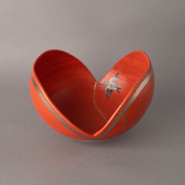 24K gold kintsugi Arita bowl Swallow in Flight with graceful bird motif — a beautiful kintsugi bowl truly loved as a gift, praised by a returning customer from Dublin Ireland