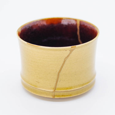 Authentic kintsugi Kyoto ware Bamboo sake cup with 24K gold rim repair — beautiful work embodying the philosophy of kintsugi, praised by a verified buyer from Florida