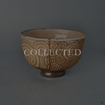 24K gold kintsugi Kyoto ware matcha bowl with incised spirals, marked COLLECTED