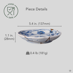 Size reference for a kintsugi plate in Ko-Imari porcelain restored with natural urushi and 24K gold: 137 mm wide, 28 mm tall, 181 g.