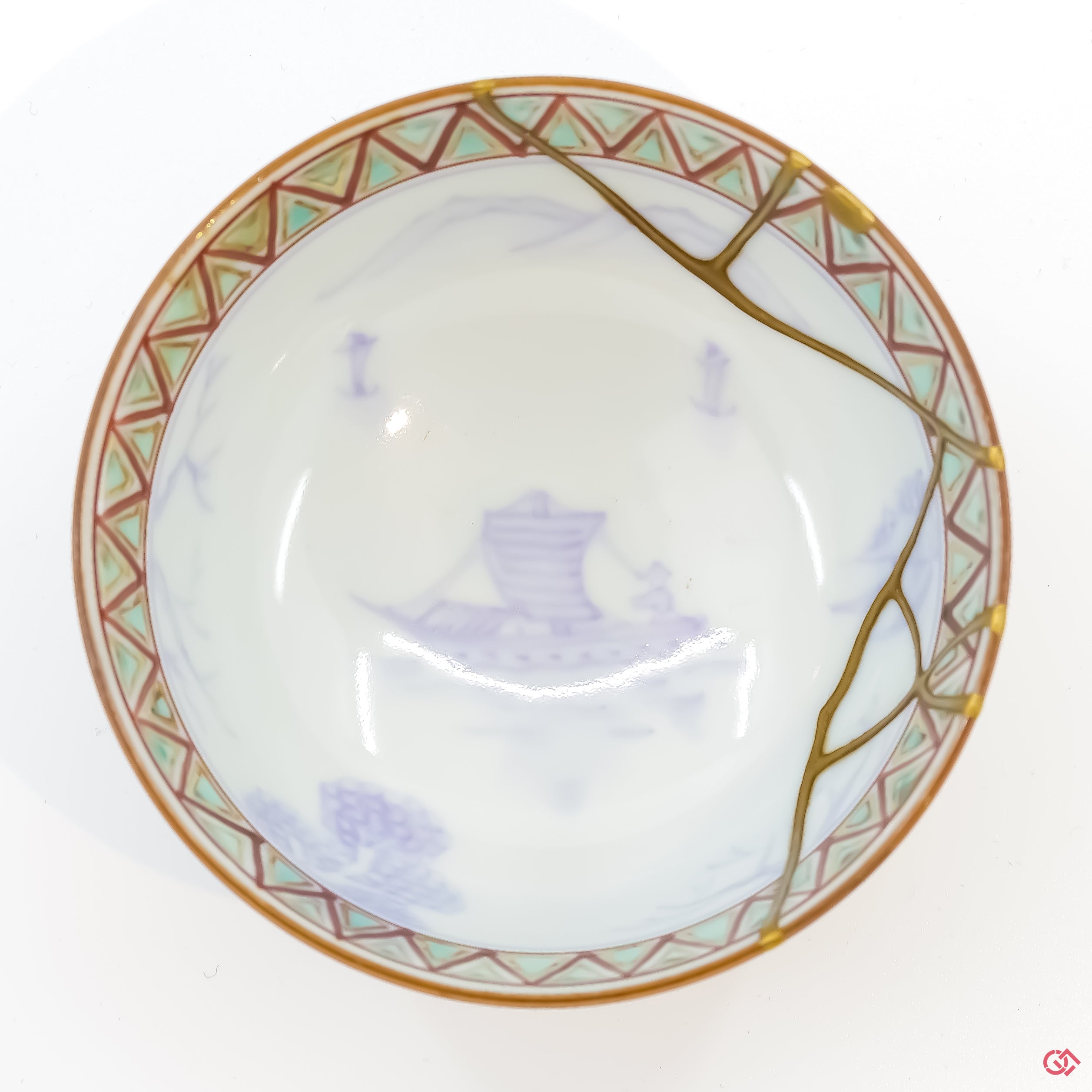 Photo of the top side of an authentic Kintsugi pottery, showing its overall design and features