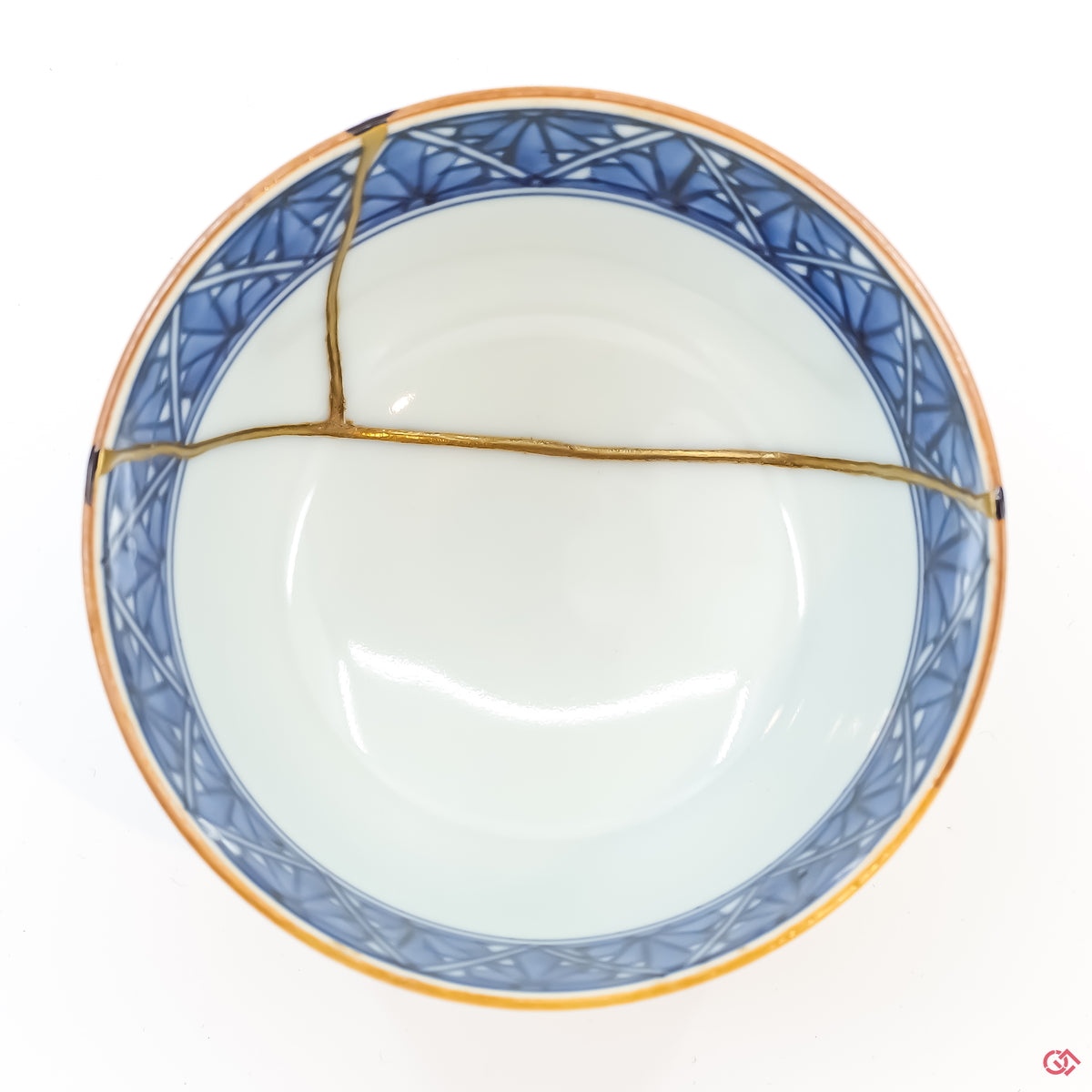 Photo of the top side of an authentic Kintsugi pottery, showing its overall design and features