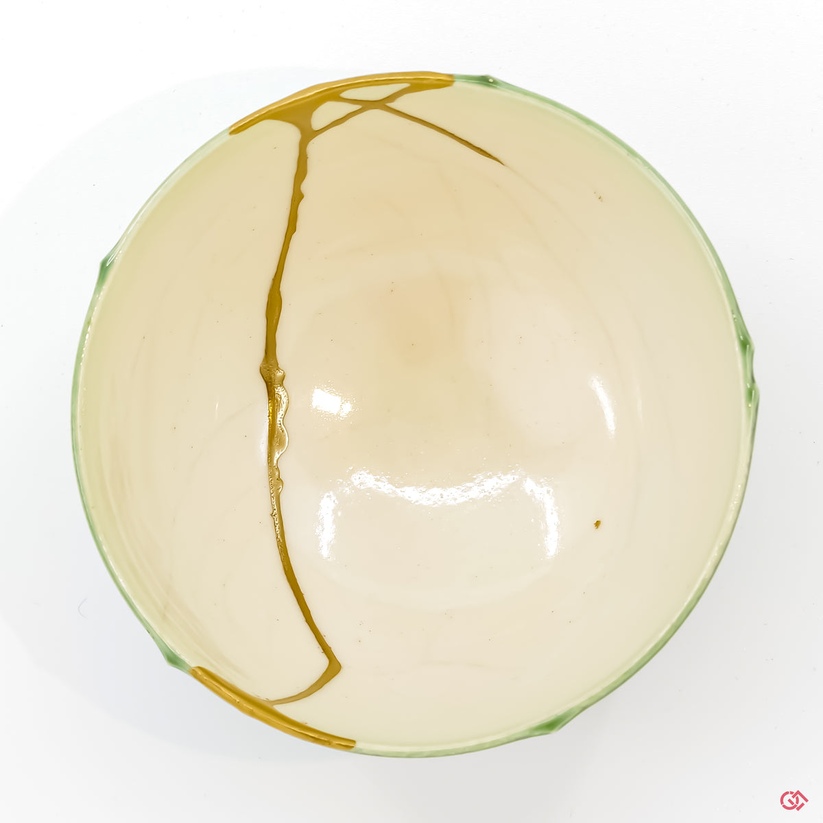 Top view of handcrafted Kintsugi pottery, showcasing design and craftsmanship.