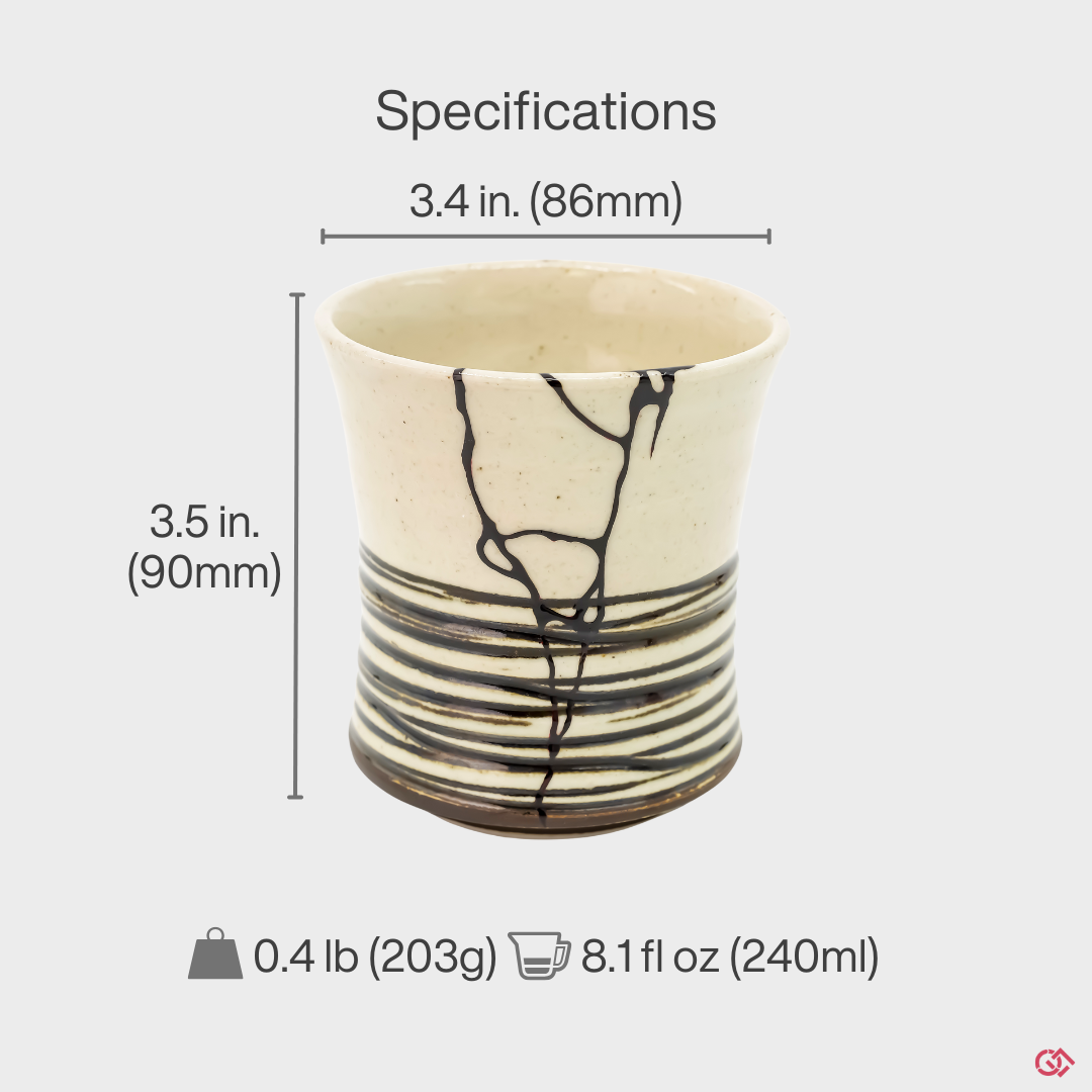 Shop with confidence: Authentic Japanese Kintsugi pottery with clearly indicated size.