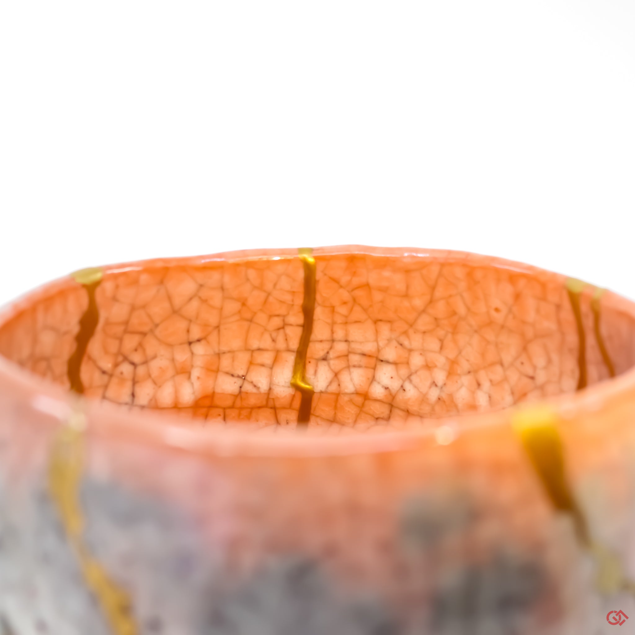 Authentic Kintsugi Matcha Bowl Gozan, Red-raku type, Kyoto ware