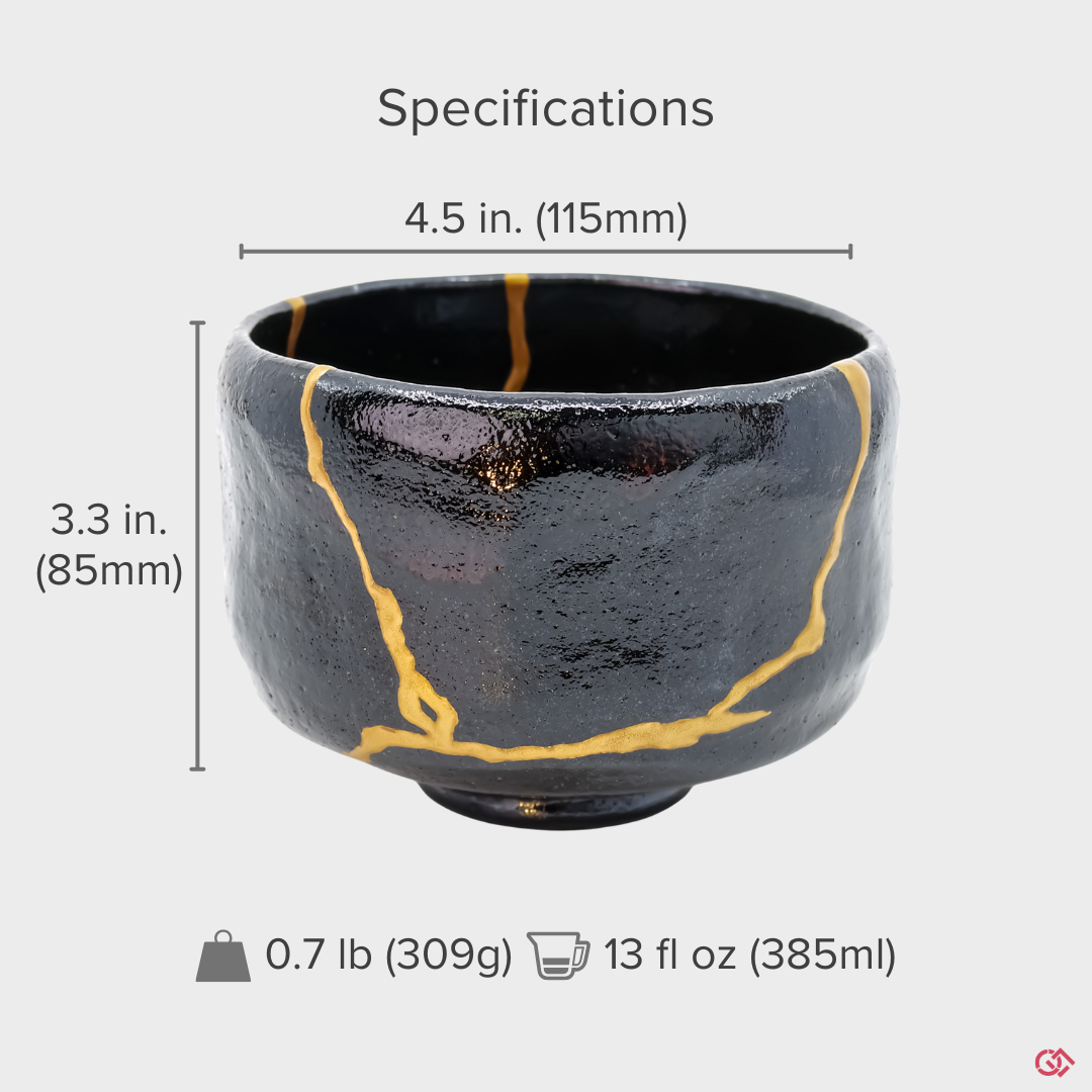 Shop with confidence: Authentic Japanese Kintsugi pottery with clearly indicated size.