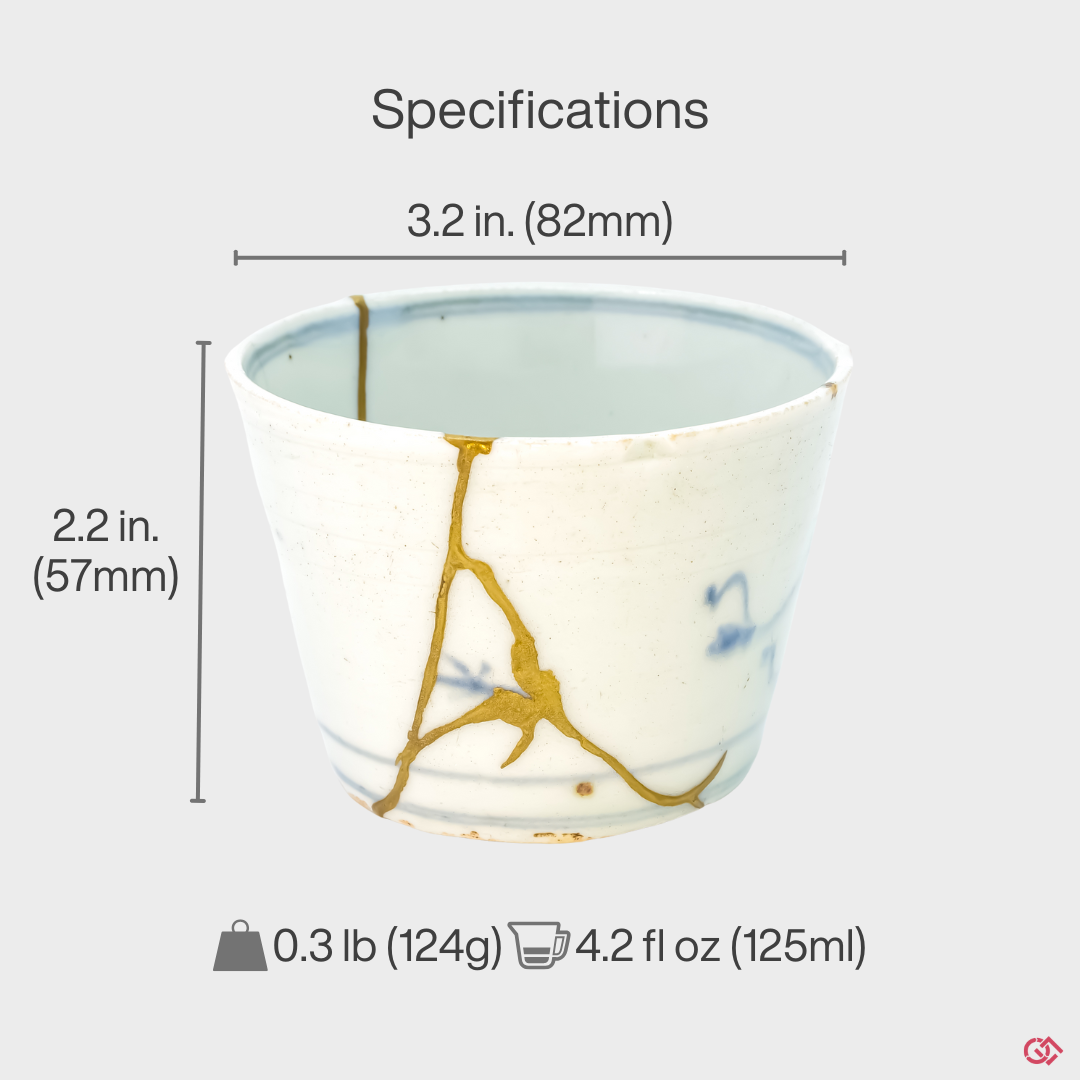 Shop with confidence: Authentic Japanese Kintsugi pottery with clearly indicated size.