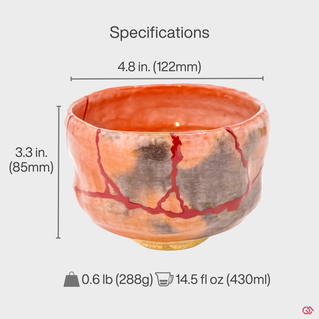 Authentic Kintsugi pottery made in Japan: Size displayed for easy shopping.