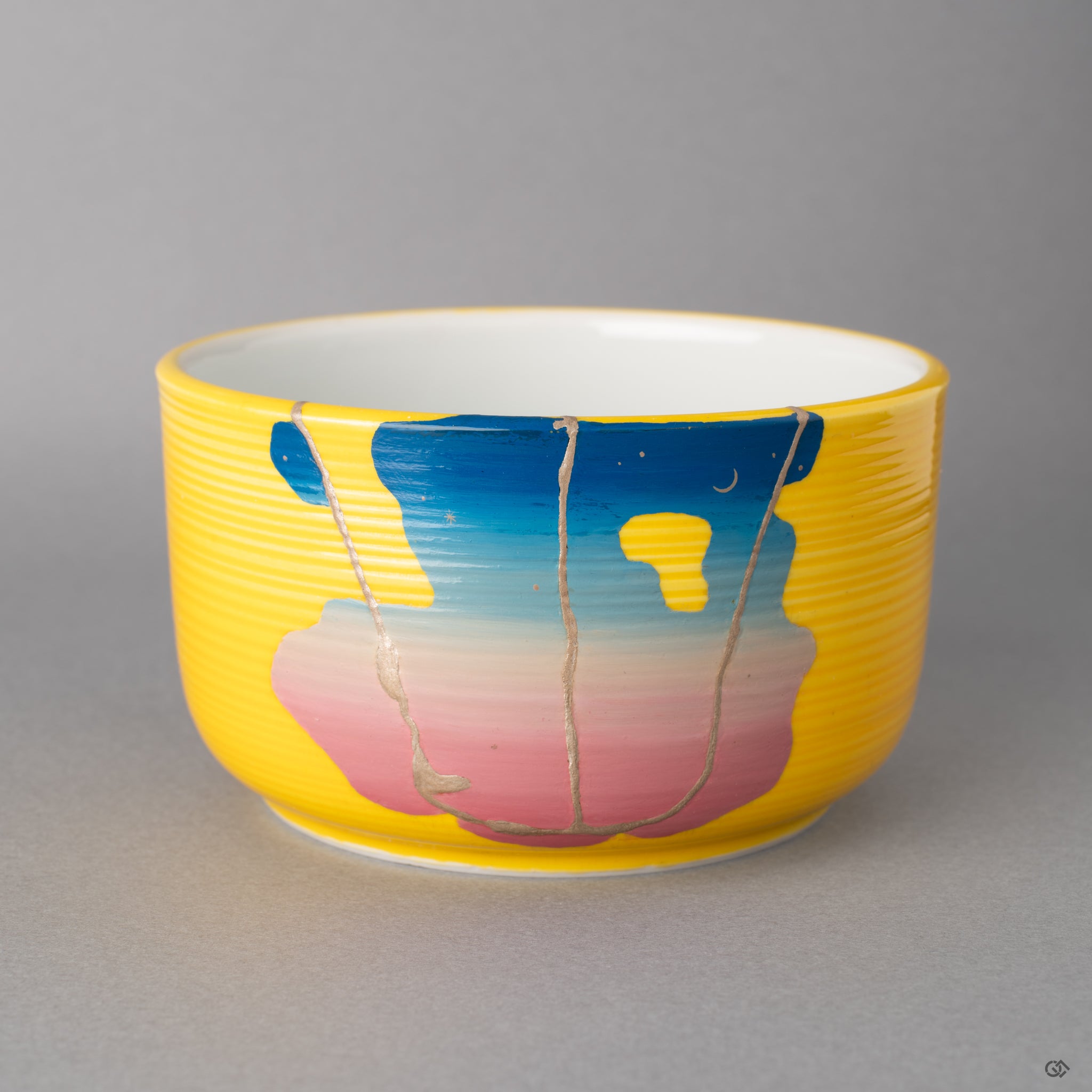 This Kyoto matcha bowl, available to acquire, is mended with silver kintsugi and colored urushi, holding cultural storytelling.