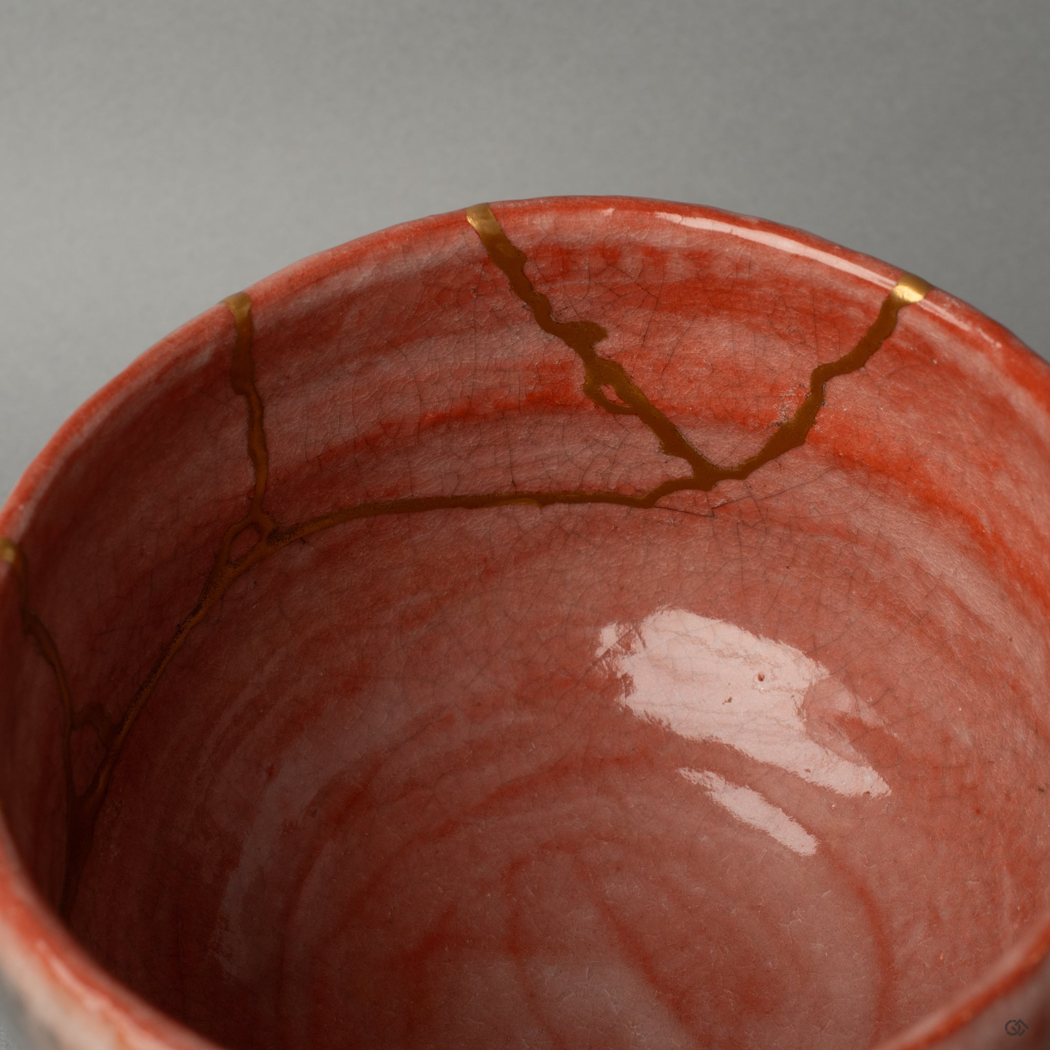 Detail of the kintsugi repair flowing into the bowl's interior, where history made visible meets functional, food-safe art.