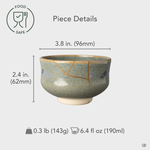 Size reference of Kyoto kintsugi matcha bowl with 24k gold restoration, a food-safe heirloom built for generations.