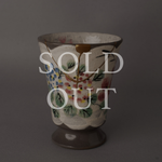 Sold out: 24K gold kintsugi Kyoto ware mug with hand-painted florals, restored with natural urushi lacquer. Food-safe earthenware.