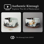 A lacquer artist restoring a Karatsu ware matcha bowl with natural urushi and 24K gold, showing the kintsugi process in the studio.