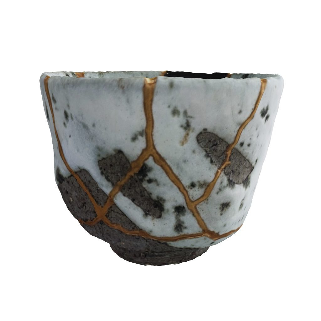 A 3D photo of an authentic Kintsugi pottery, allowing viewers to see the piece from all angles