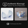 Restoration story of a kintsugi Ko-Imari cup, artisan applying natural urushi and 24K gold over four months, heritage luxury in process.