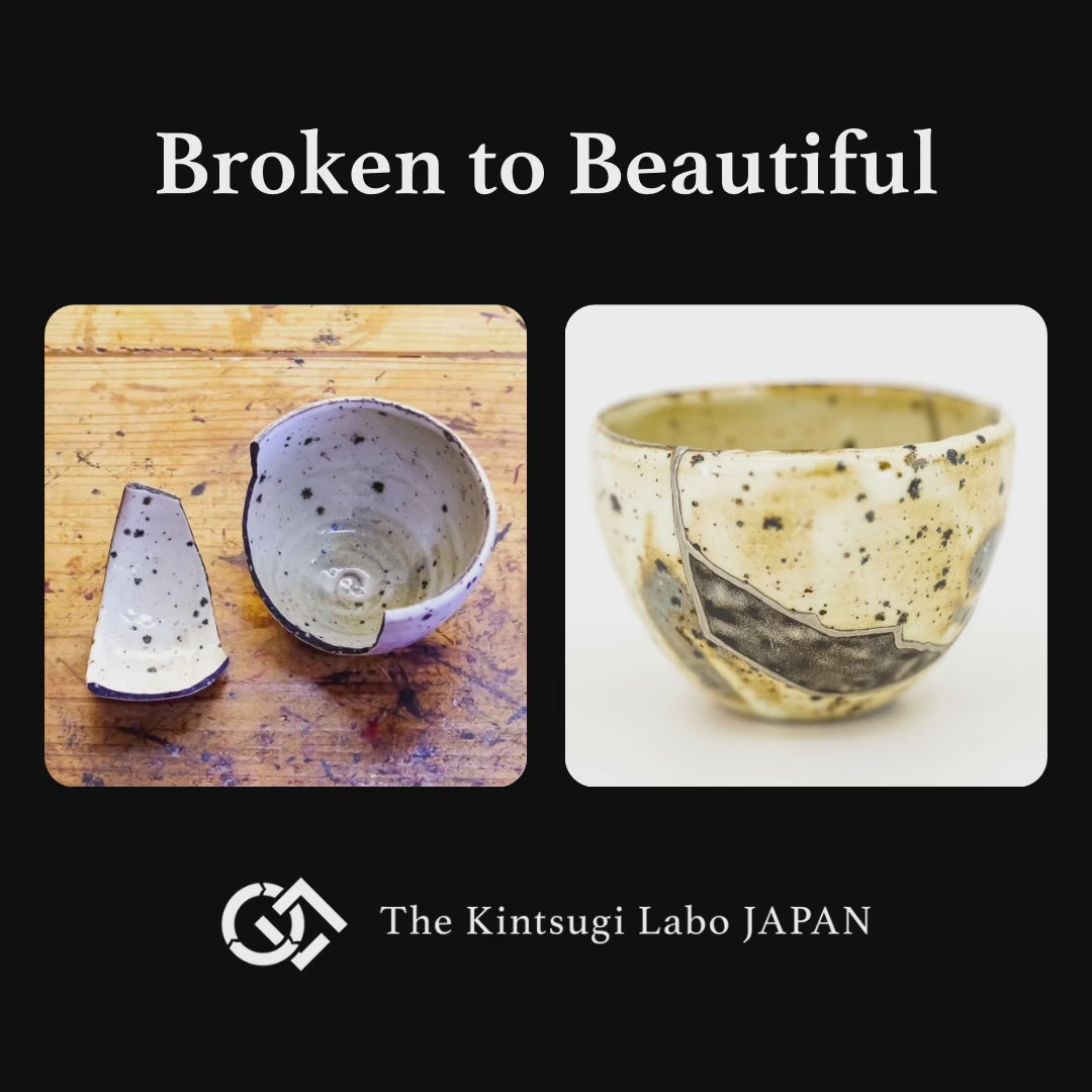 Japanese lacquer artist masterfully repairs broken pottery using traditional Kintsugi technique.