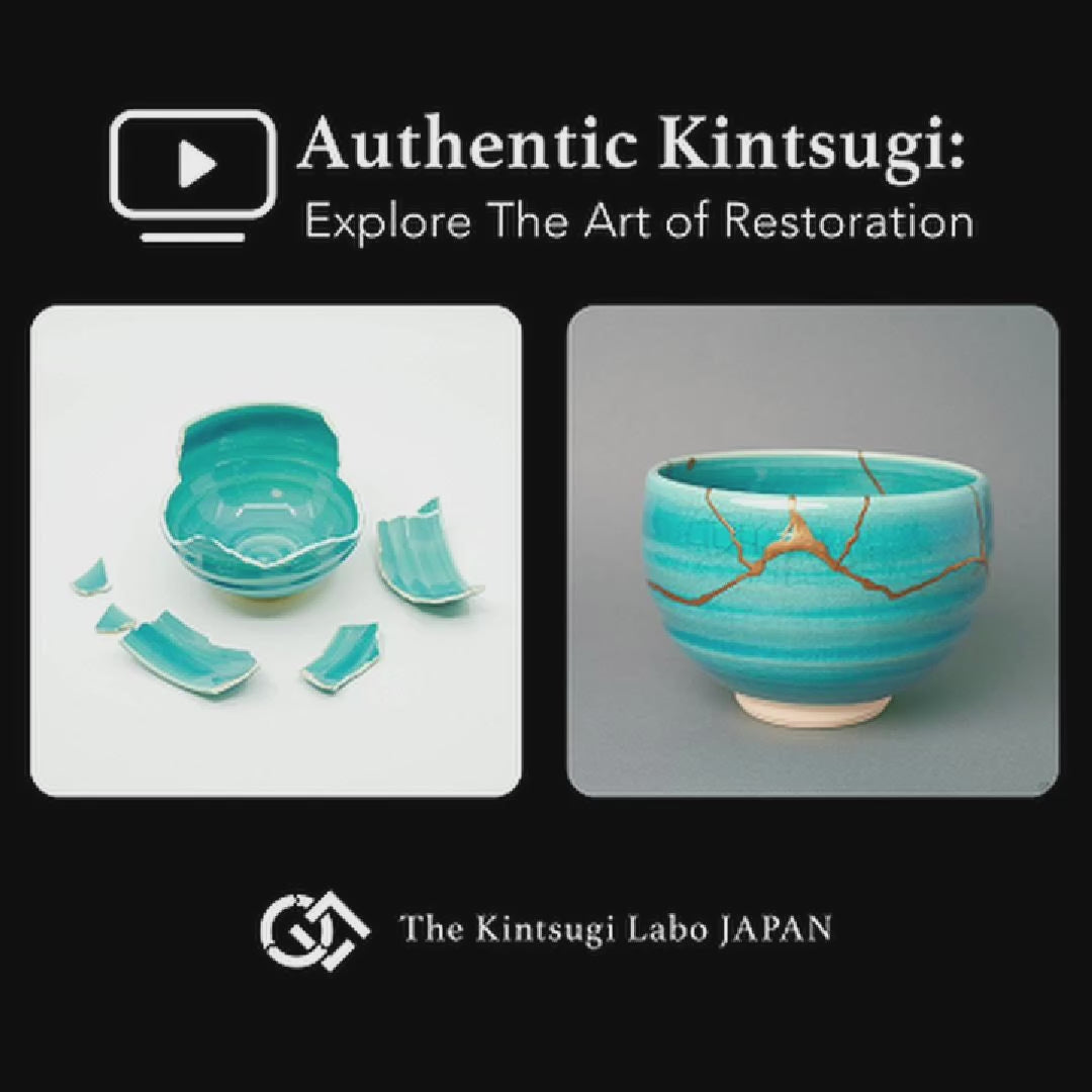The restoration story of this kintsugi bowl, urushi and 24K gold rejoining the breaks, one-of-a-kind work shown step by step.