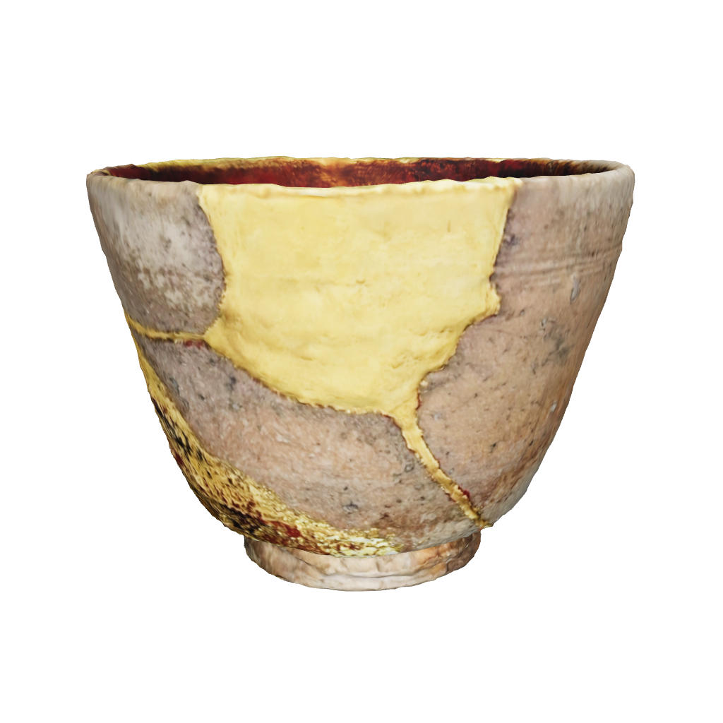 An interactive 3D model of the restored Shigaraki kintsugi cup, allowing for a deep exploration of its history and the cultural storytelling in its form.